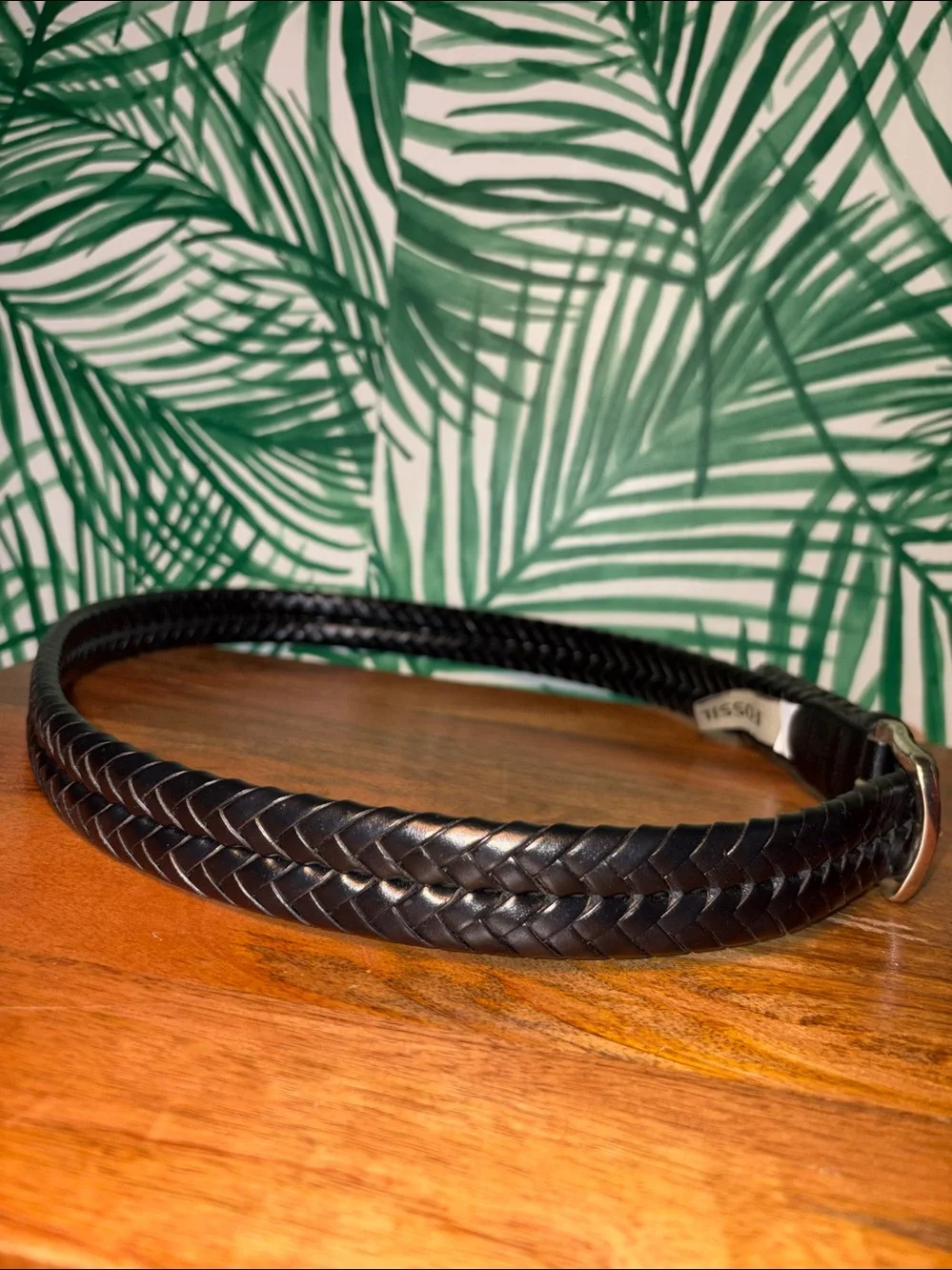 Vintage Fossil Black Braided Leather Belt. Silver Buckle Men’s Size 38